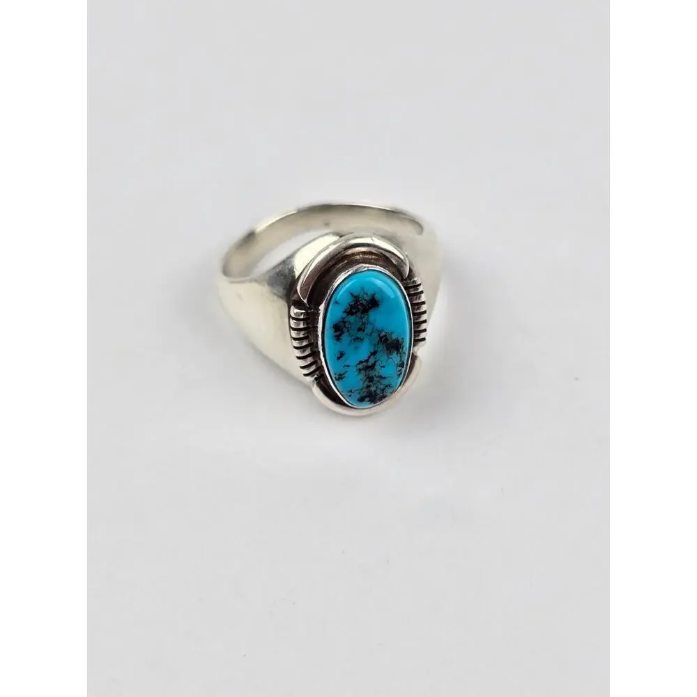 Abel Toledo Navajo Men's 11.5 Turquoise Sterling Silver Ring Oval stone AT